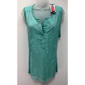 RXB Sleeveless Calypso Pool Blue Lined Blouse XXL NWT